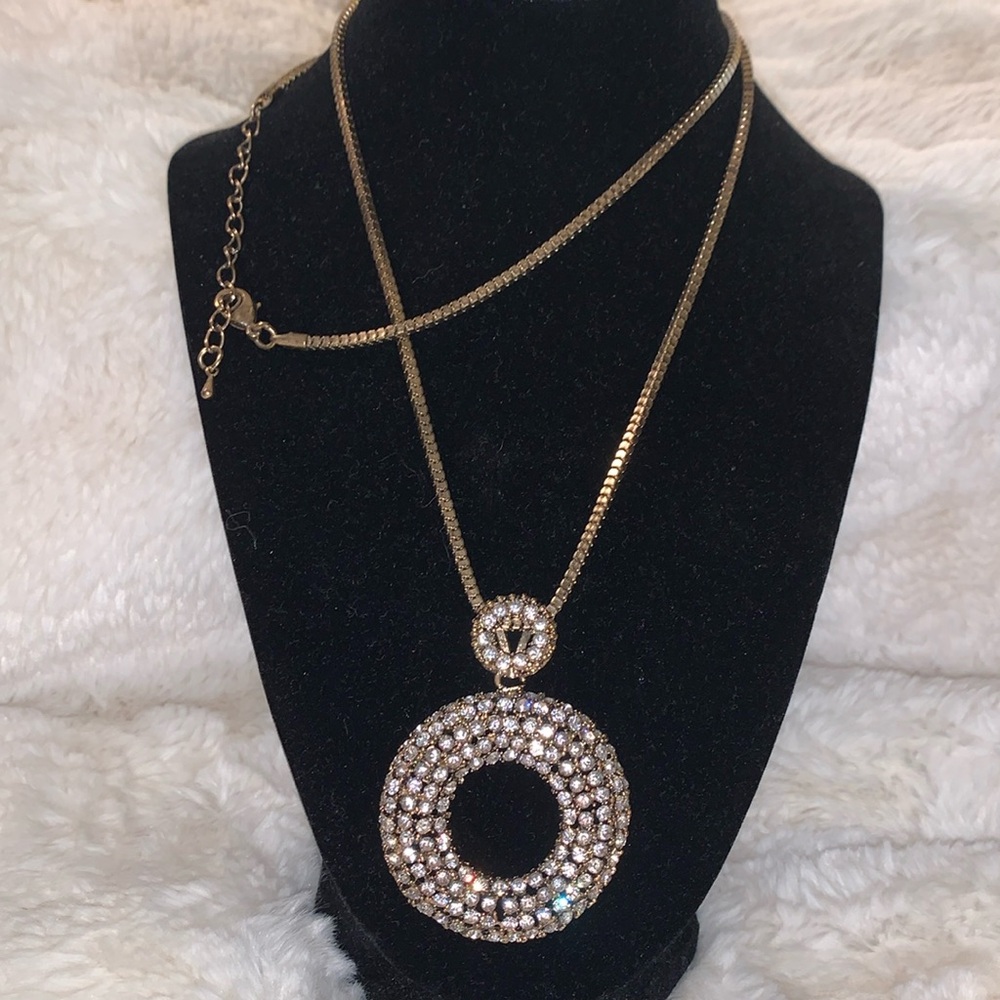 Long circle faux crystal pendant